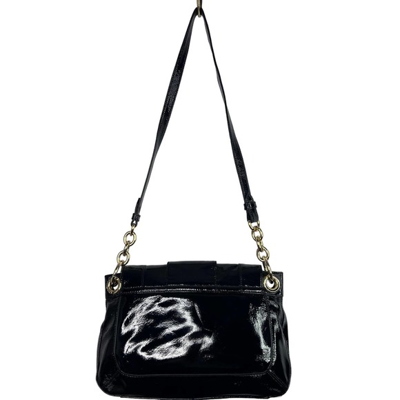 Milly Black Patent Leather Crossbody Purse Shoulder Bag Gold Chain Magnetic - Picture 6 of 8